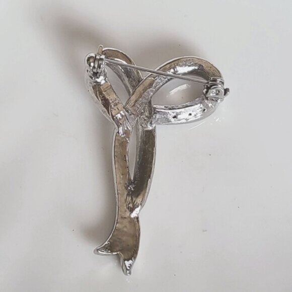 Vintage Retro Rhinestone Crystal Sterling Silver Bow Grandma Coquette Brooch Pin - Picture 4 of 6